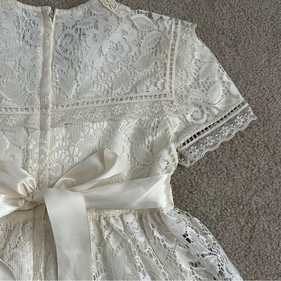 Vintage 80s Jessica McClintock Girls Short Sleeve Cream Lace Dress Sash Tie - Picture 11 of 14